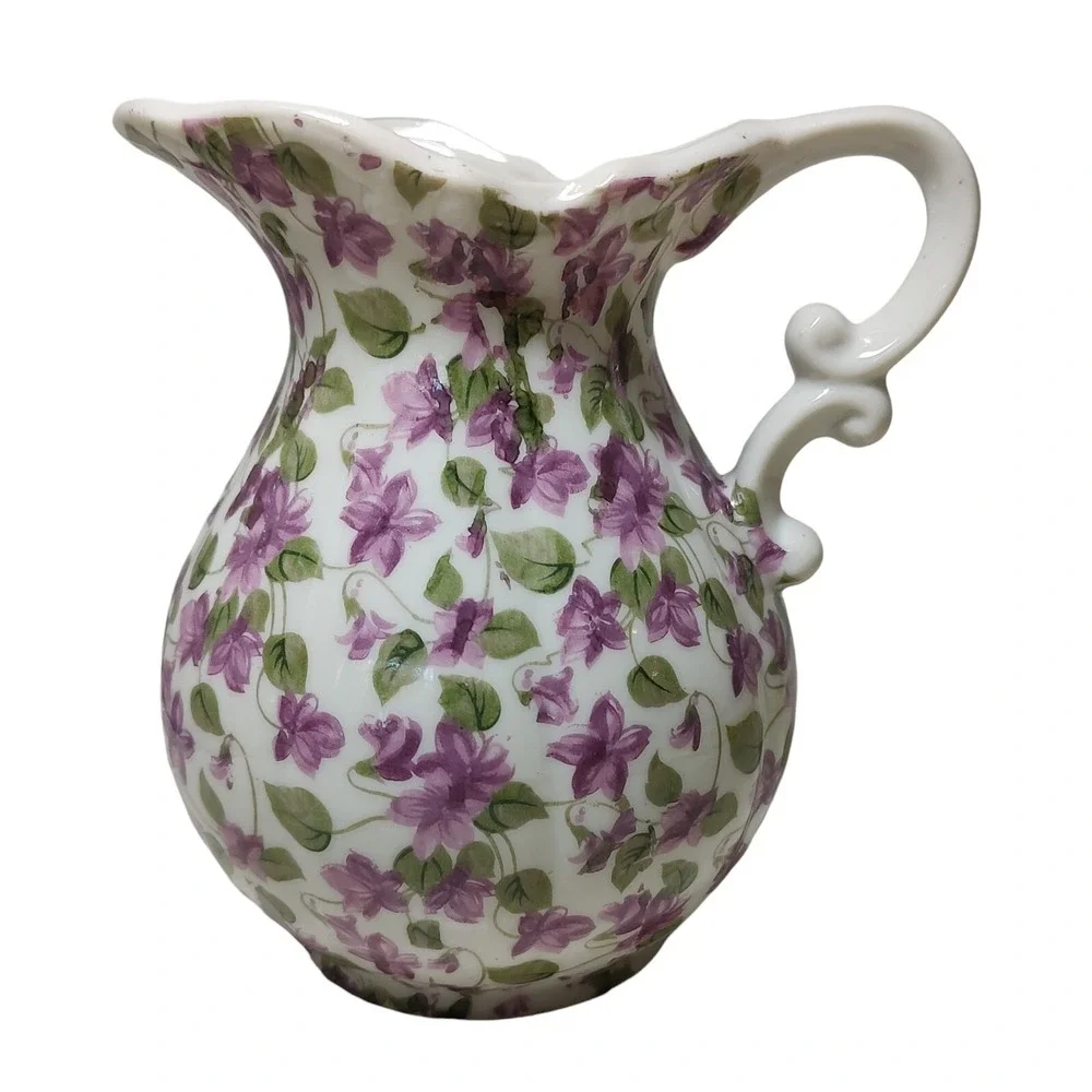 Vintage Nancy Pew Small Pitcher Vase with Violets‎ Made in Japan Country Living